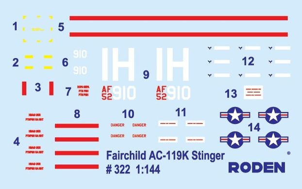 Самолет Fairchild AC-119K Stinger, 1:144, Roden, 322 (Сборная модель)