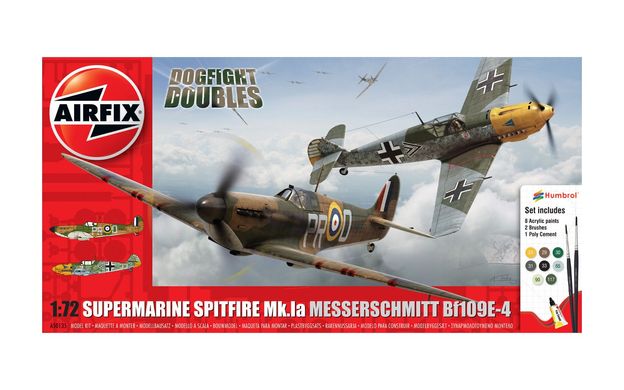 Самолеты Spitfire Mk.1a и Messerschmitt BF109E-4 Dogfight, 1:72, Airfix, A50135 (Стартовый набор)