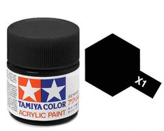 X-1, Акриловая краска Tamiya Mini X-1 черный (глянцевая), 10 мл, 81501