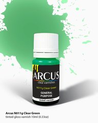 N011 Clear Green – Прозрачный, зеленый нитролак, 10 мл, Arcus